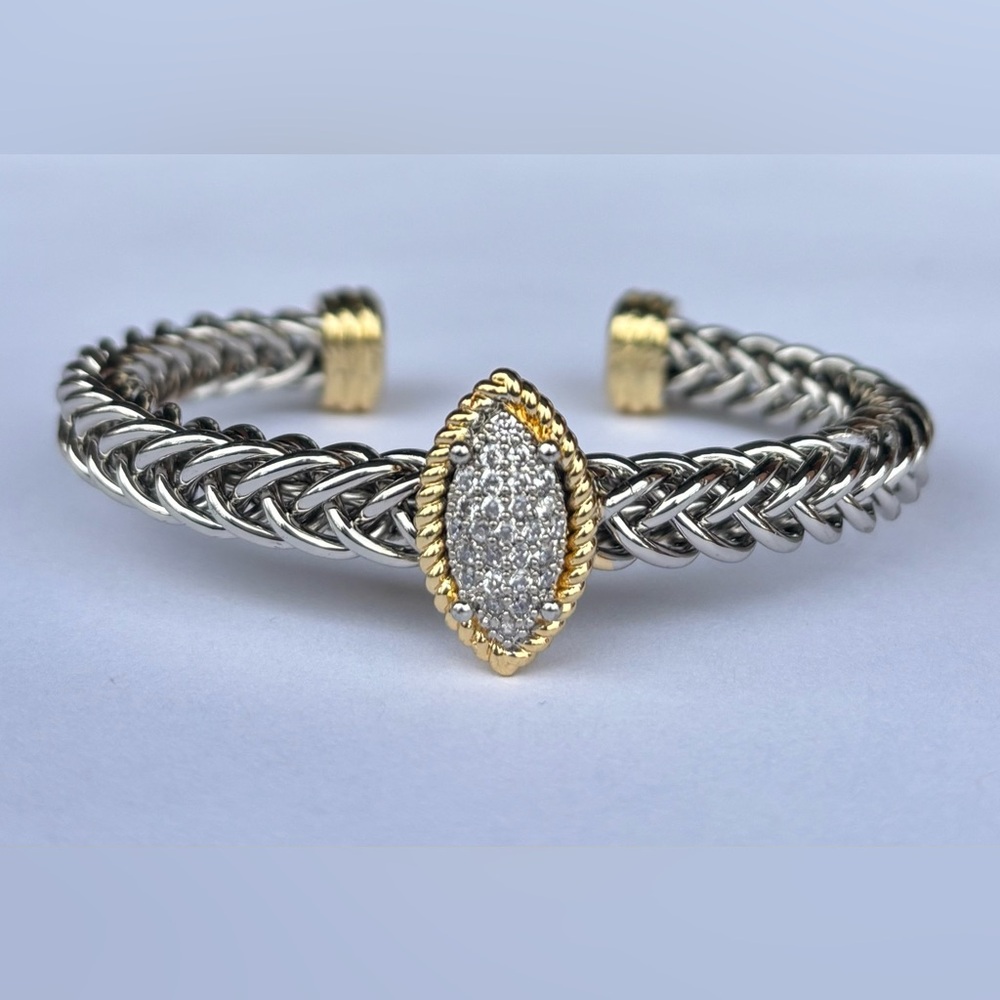 Elegant Silver and Gold Braided Cuff Bracelet